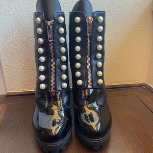 Pretty Little Thing Black Pearl Zip Up Boots